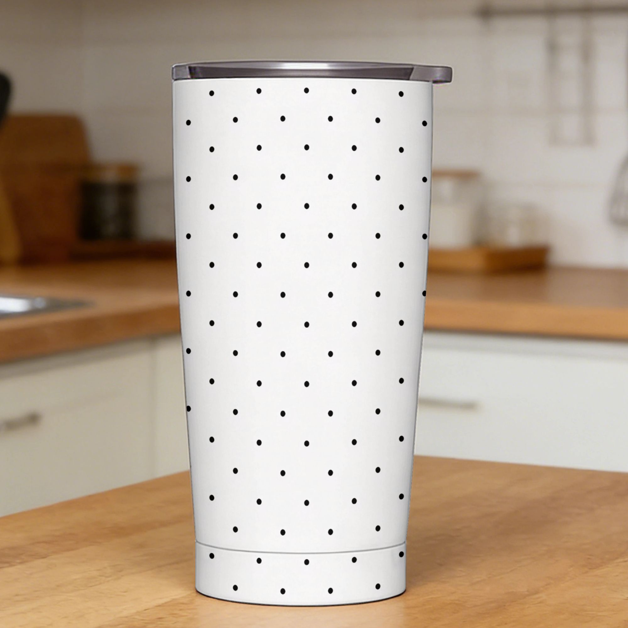 Tumbler 20Oz White - 흑백 물방울 무늬 스테인리스 스틸 텀블러(빨대