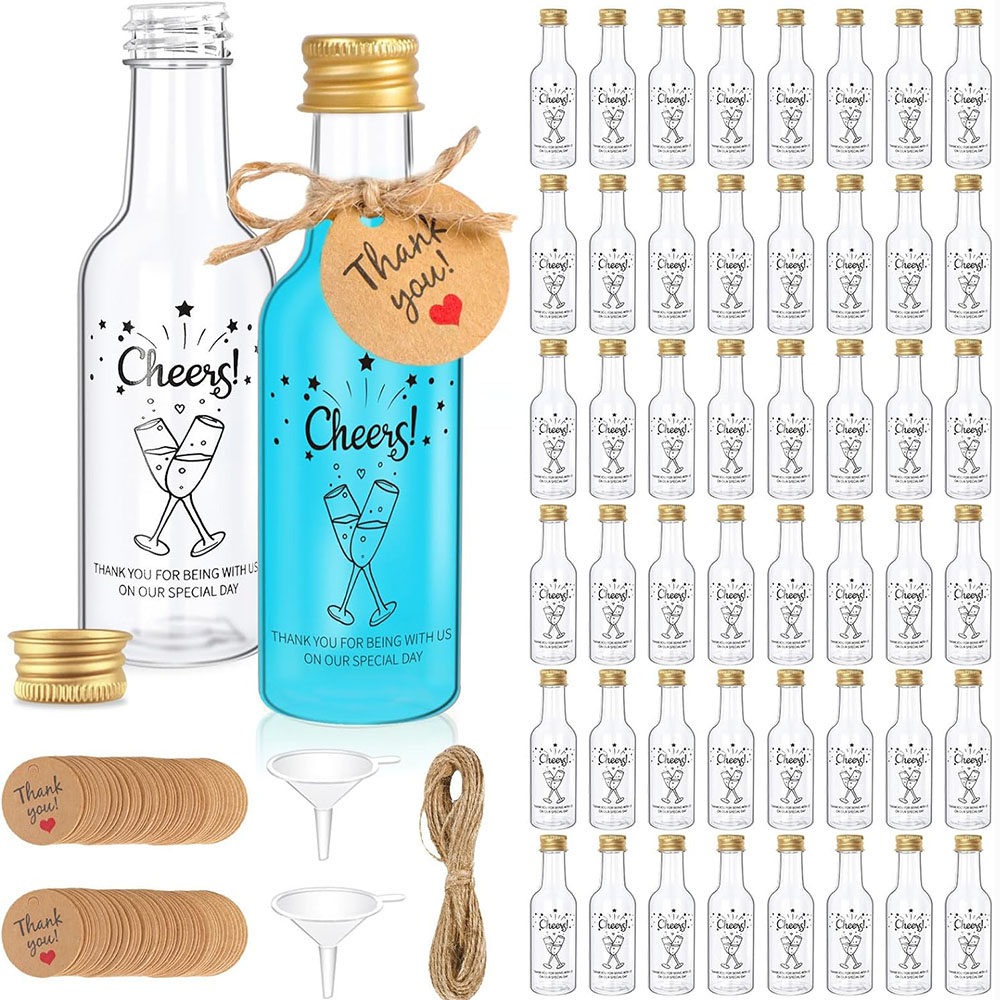 Water Bottle Blank - 50팩 미니 주류병, 1.7oz/50ml 미니 와인병,