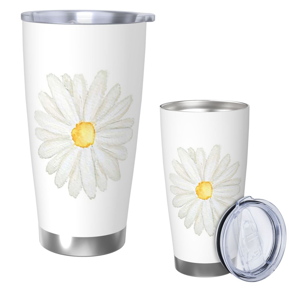 핸드페인팅 작은 흰색 데이지 수채화 스테인리스 스틸 텀 - Tumbler 20Oz White 리뷰 및 가격